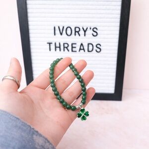 Green Jade Bracelet with Clover Charm